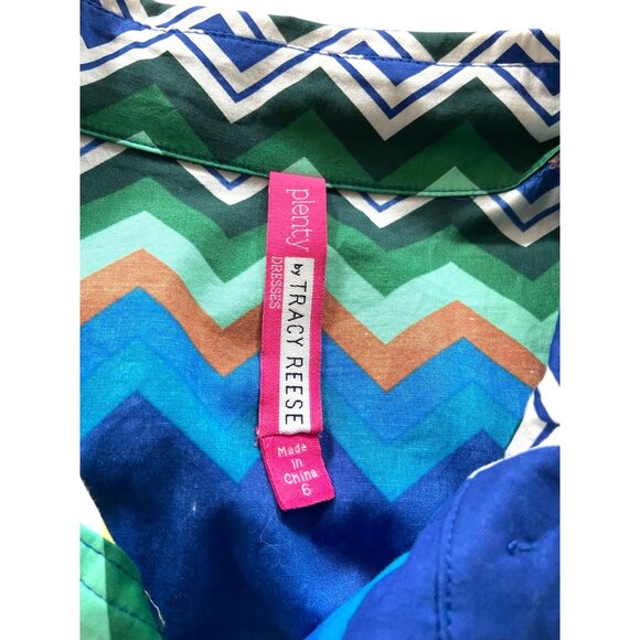 Plenty By Tracy Reese Amy Chevron Print Dress Blue Size 6 Coastal Pride #Boho - Picture 3 of 15